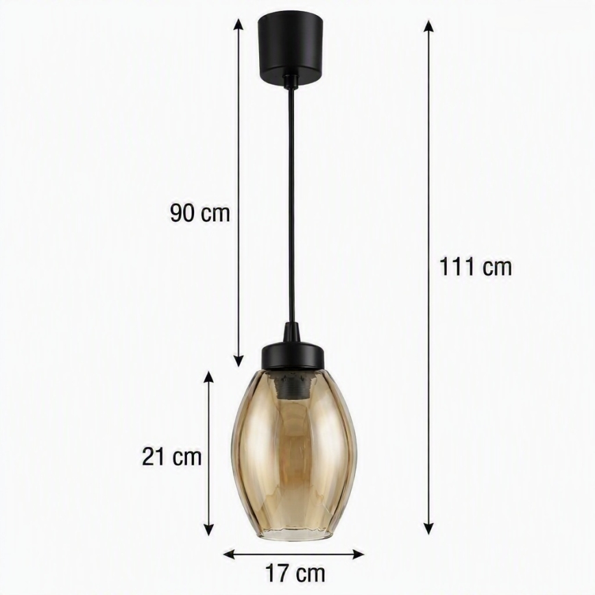 BRILAGI - LED luster na sajli RETRO GLASS 1xE27/60W/230V Ø 17 cm crna/dimni bež