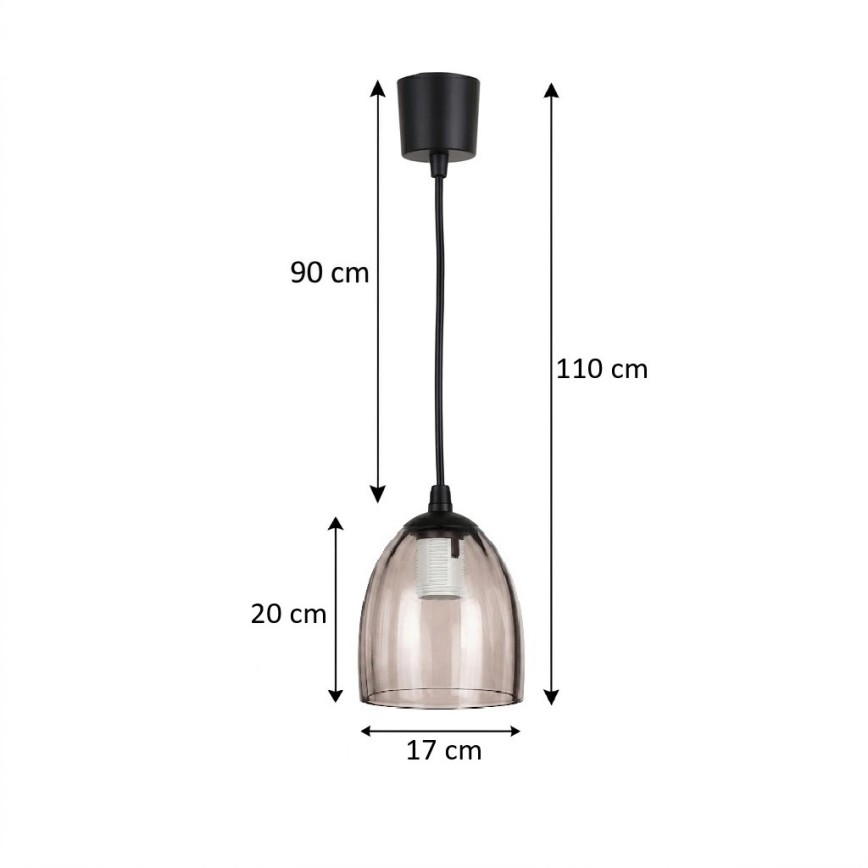 Brilagi - LED luster na užetu RETRO GLASS 1xE27/60W/230V prom. 17 cm crna/dimljeno bež