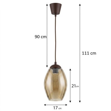 BRILAGI - LED luster na sajli RETRO GLASS 1xE27/60W/230V Ø 17 cm smeđa/zadimljeno bež