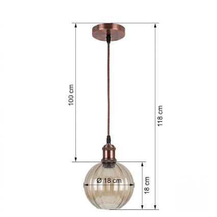 BRILAGI - LED luster na sajli RETRO GLASS 1xE27/60W/230V pr. 18 cm bakrena/zadimljeno-smeđa