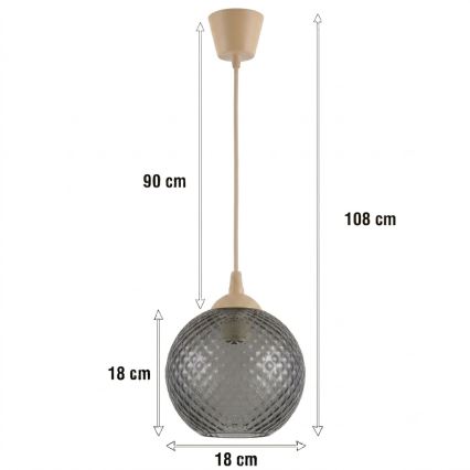 Brilagi - LED luster na sajli RETRO GLASS 1xE27/60W/230V Ø 18 cm bež/dimno siva