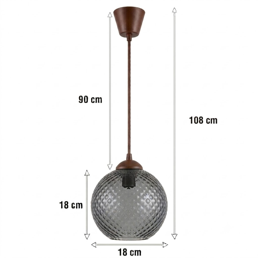 BRILAGI - LED luster na sajli RETRO GLASS 1xE27/60W/230V Ø 18 cm smeđa/dimno-siva