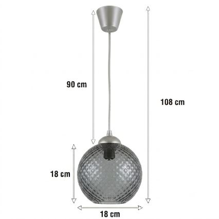 BRILAGI - LED luster na sajli RETRO GLASS 1xE27/60W/230V Ø 18 cm srebrna/zadimljeno-siva
