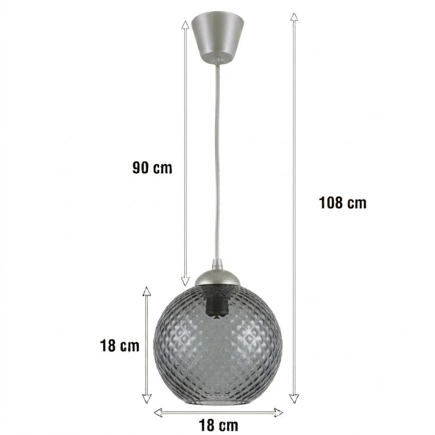 BRILAGI - LED luster na sajli RETRO GLASS 1xE27/60W/230V Ø 18 cm srebrna/zadimljeno-siva