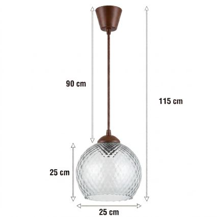 BRILAGI - LED luster na sajli RETRO GLASS 1xE27/60W/230V Ø 25 cm smeđa/dimno siva