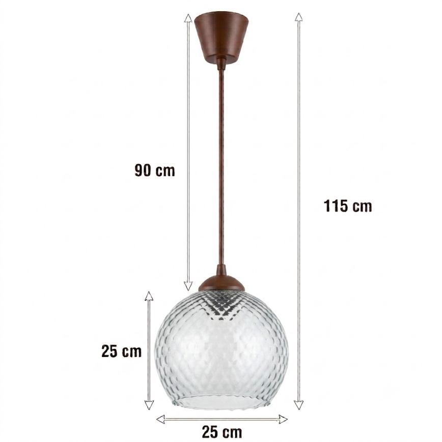 BRILAGI - LED luster na sajli RETRO GLASS 1xE27/60W/230V Ø 25 cm smeđa/dimno siva