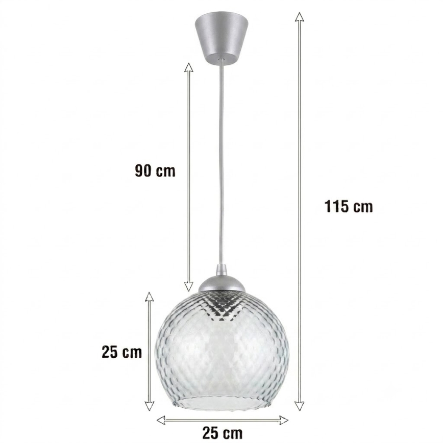 BRILAGI - LED luster na sajli RETRO GLASS 1xE27/60W/230V Ø 25 cm srebrna/dimno-siva