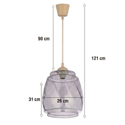 BRILAGI - LED luster na sajli RETRO GLASS 1xE27/60W/230V Ø 26 cm bež / dimno-siva