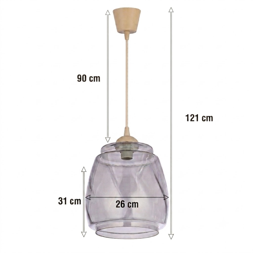 BRILAGI - LED luster na sajli RETRO GLASS 1xE27/60W/230V Ø 26 cm bež / dimno-siva