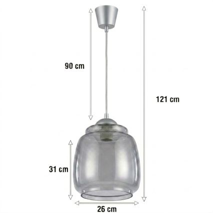 BRILAGI - LED luster na sajli RETRO GLASS 1xE27/60W/230V Ø 26 cm srebrna/dimna siva