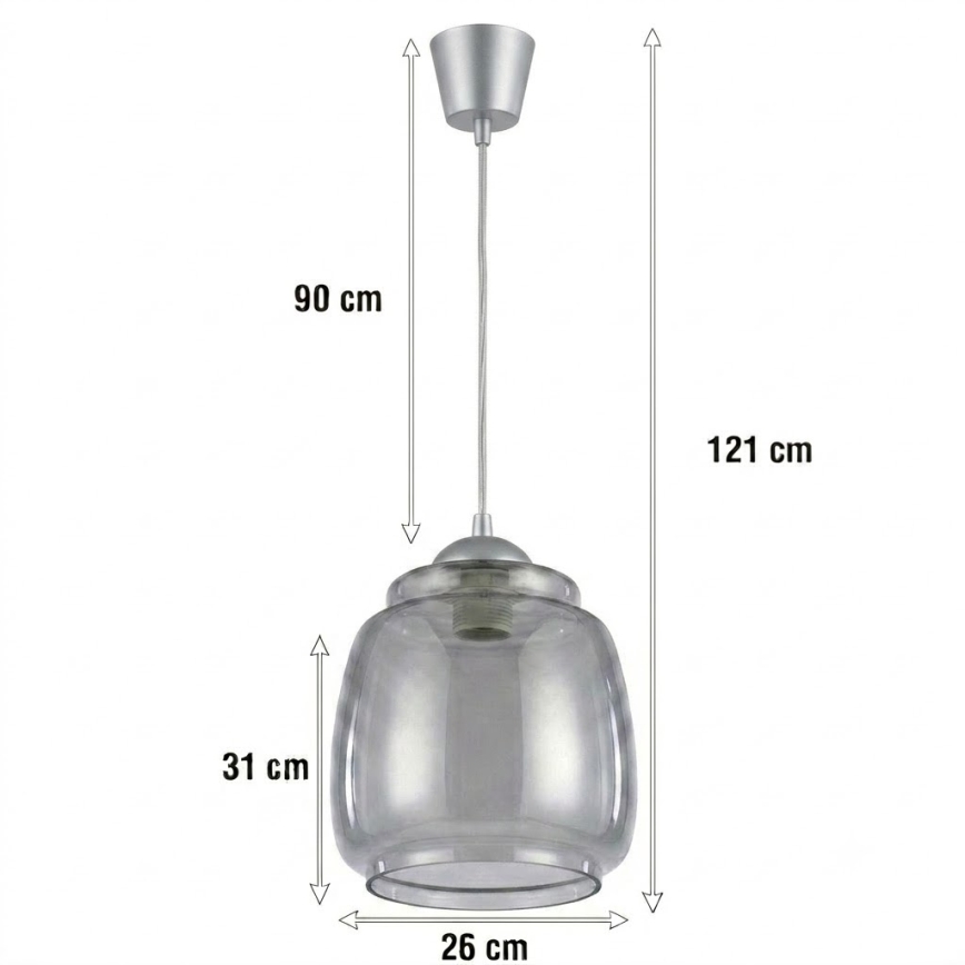BRILAGI - LED luster na sajli RETRO GLASS 1xE27/60W/230V Ø 26 cm srebrna/dimna siva