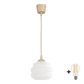 Brilagi - LED luster na sajli RETRO GLASS 1x E27/60W/230V Ø 20 cm bež/bijela