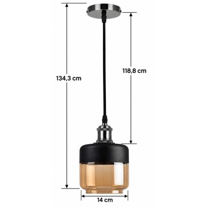 BRILAGI - LED luster na sajli RETRO GLASS 1xE27/60W/230V promjer 14 cm crna/zadimljeno-bež