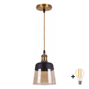BRILAGI - LED luster na sajli RETRO GLASS 1xE27/60W/230V pr. 15,5 cm zlatna/zadimljeno bež
