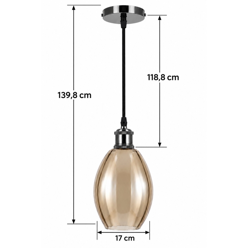 BRILAGI - LED Luster na sajli RETRO GLASS 1xE27/60W/230V Ø 17 cm crna/dimna bež