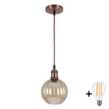 Brilagi - LED luster na sajli RETRO GLASS 1xE27/60W/230V pr. 18 cm bakrena/zadimljeno-smeđa