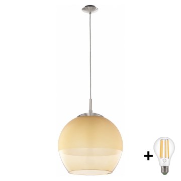 BRILAGI - LED Luster na sajli RETRO GLASS 1xE27/60W/230V pr. 38 cm matni krom/dimno bež
