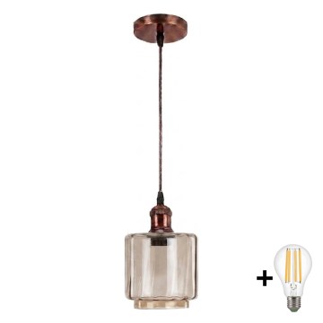 Brilagi - LED luster na sajli RETRO GLASS 1xE27/60W/230V, promjer 14 cm, bakrena / zadimljeno bež