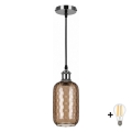 BRILAGI - LED Luster na sajli RETRO GLASS 1xE27/60W/230V promjer 14 cm crna/dimljeno-smeđa