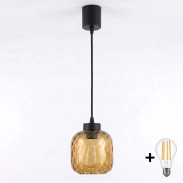 Brilagi - LED luster na sajli RETRO GLASS 1xE27/60W/230V, promjer 14 cm, crna/duhanasto smeđa