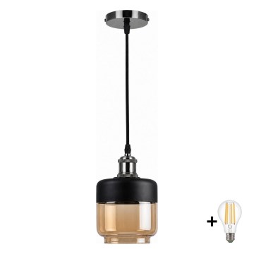 BRILAGI - LED luster na sajli RETRO GLASS 1xE27/60W/230V promjer 14 cm crna/zadimljeno-bež