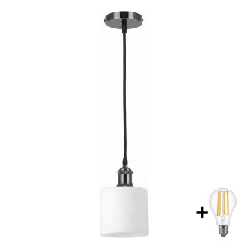 BRILAGI - LED luster na sajli RETRO GLASS 1xE27/60W/230V Ø 10 cm crna/bijela