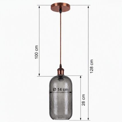Brilagi - LED luster na sajli RETRO STAKLO 1xE27/60W/230V Ø 14 cm bakrena/dimno-siva