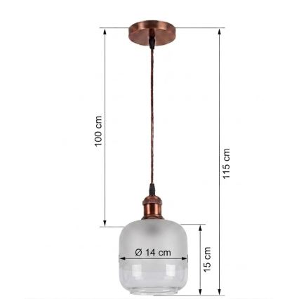 Brilagi - LED luster na sajli RETRO GLASS 1xE27/60W/230V Ø 14 cm bakrena/bijela