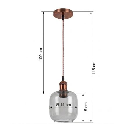 BRILAGI - LED luster na kabelu RETRO GLASS 1xE27/60W/230V Ø 14 cm bakrena/zadimljeno-siva