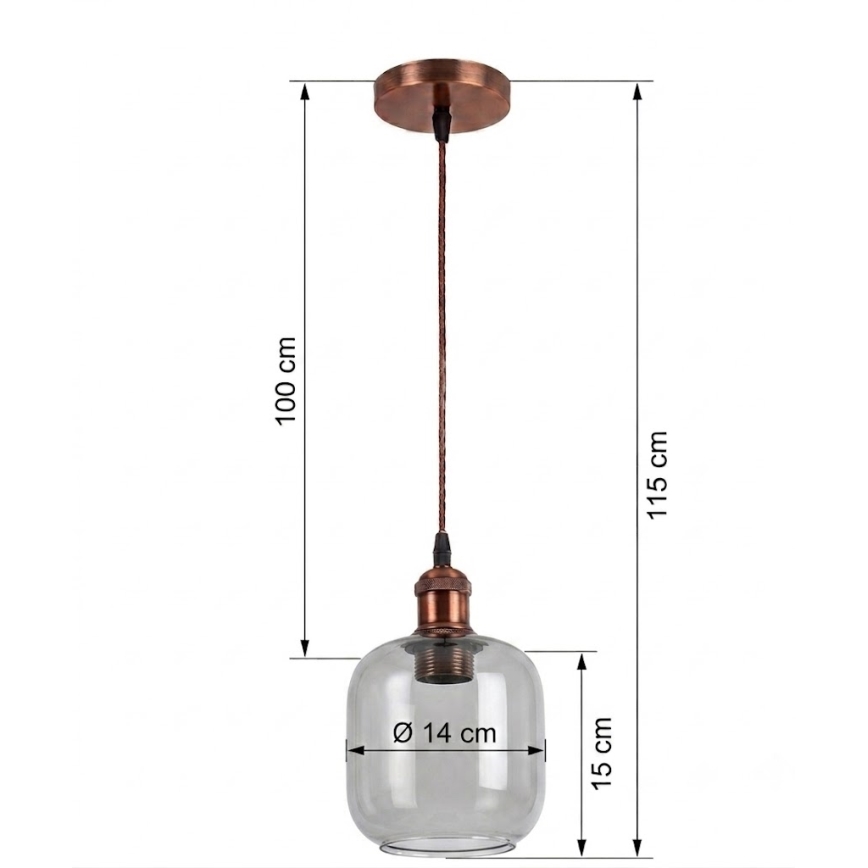 BRILAGI - LED luster na kabelu RETRO GLASS 1xE27/60W/230V Ø 14 cm bakrena/zadimljeno-siva