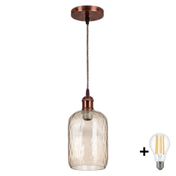 Brilagi - LED luster na sajli RETRO GLASS 1xE27/60W/230V Ø 14 cm bakrena/zadimljeno-smeđa