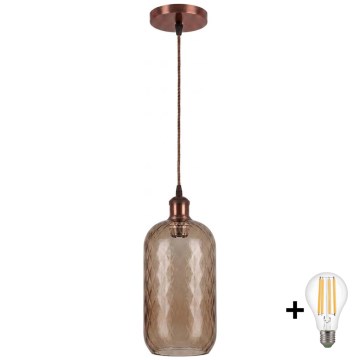 Brilagi - LED luster na sajli RETRO GLASS 1xE27/60W/230V Ø 14 cm bakrena/zadimljeno smeđa