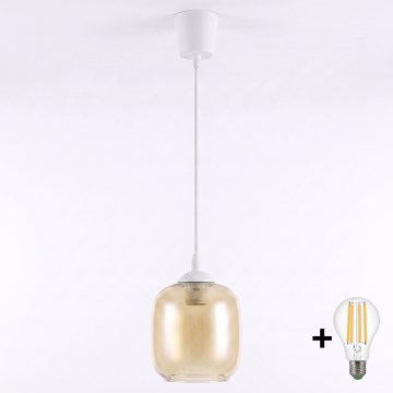 Brilagi - LED luster na sajli RETRO GLASS 1xE27/60W/230V Ø 14 cm bijela/zadimljeno-smeđa