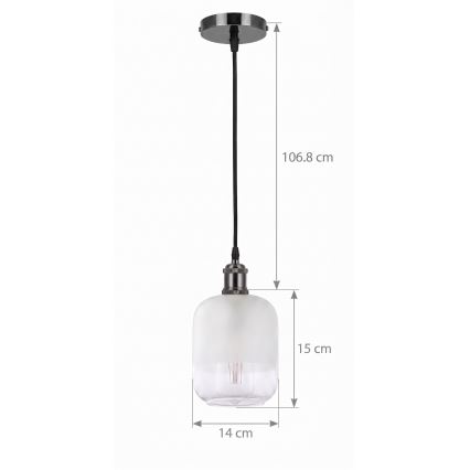 BRILAGI - LED luster na sajli RETRO GLASS 1xE27/60W/230V Ø 14 cm crna/bijela