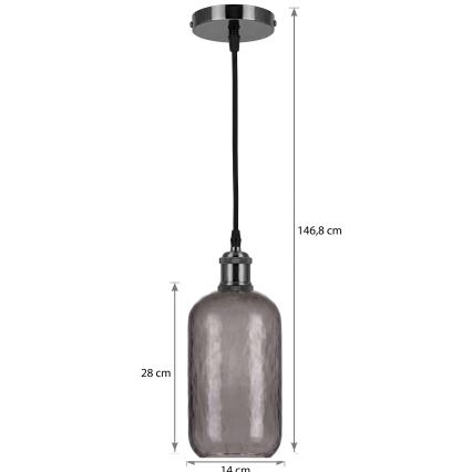 BRILAGI - LED luster na sajli RETRO GLASS 1xE27/60W/230V Ø 14 cm crna/dimna siva