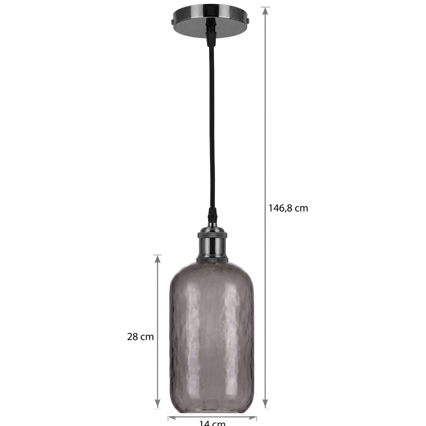 BRILAGI - LED luster na sajli RETRO GLASS 1xE27/60W/230V Ø 14 cm crna/dimna siva