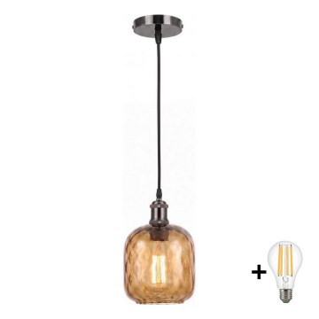 BRILAGI - LED luster na sajli RETRO GLASS 1xE27/60W/230V Ø 14 cm crna/dimno-smeđa