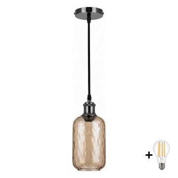 BRILAGI - LED luster na sajli RETRO GLASS 1xE27/60W/230V Ø 14 cm crna/zadimljeno smeđa