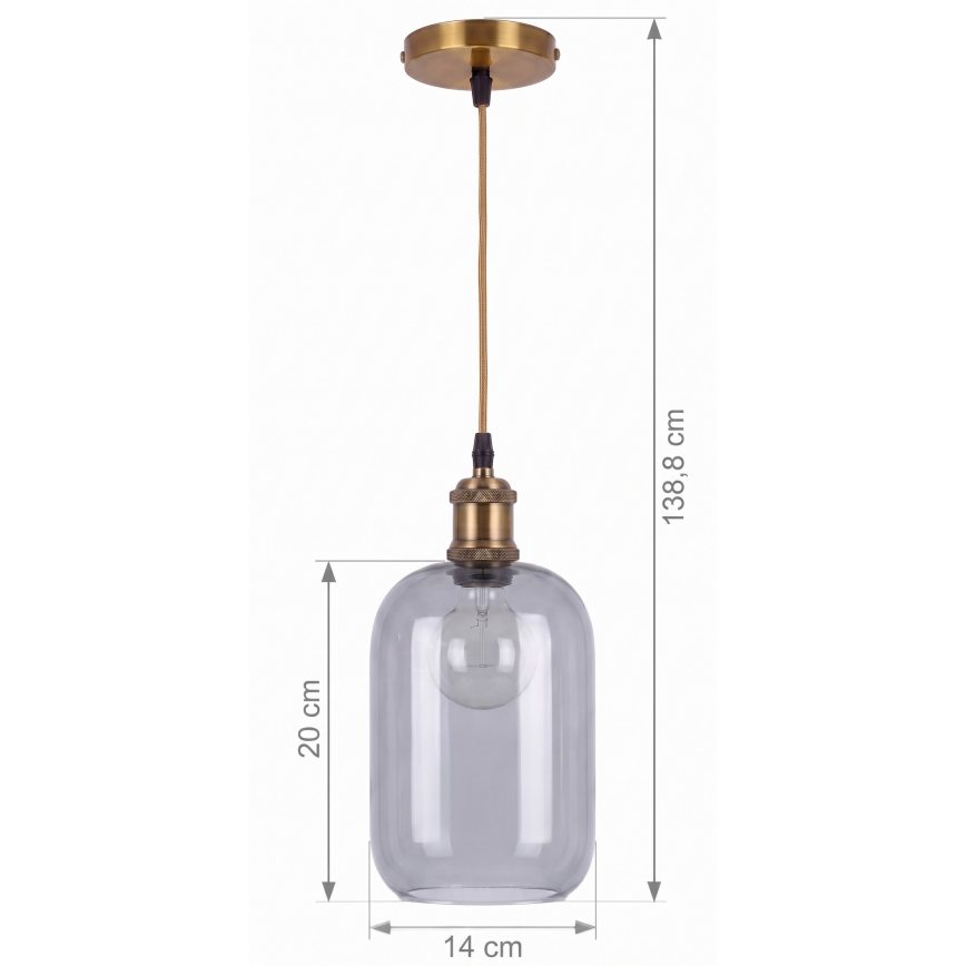 BRILAGI - LED luster na sajli RETRO GLASS 1xE27/60W/230V pr. 14 cm zlatna/zadimljena siva