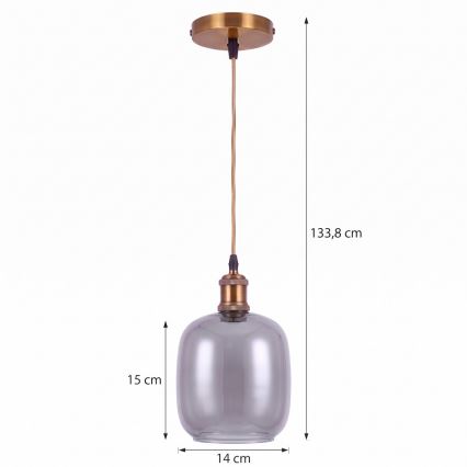 BRILAGI - LED luster na sajli RETRO GLASS 1xE27/60W/230V Ø 14 cm zlatna/zadimljeno siva