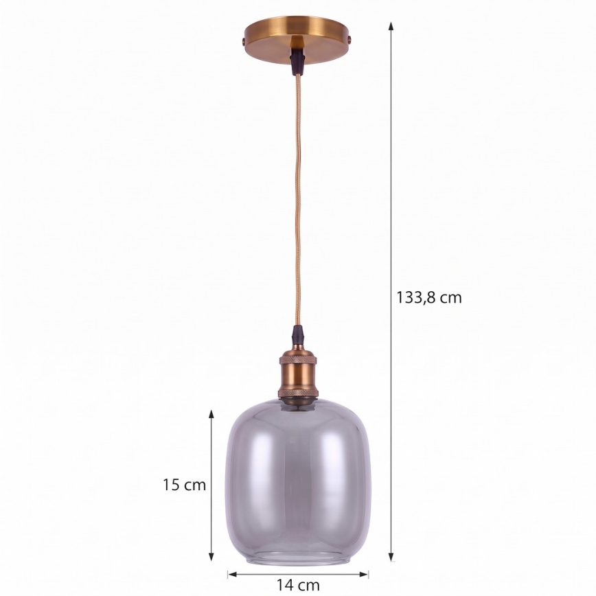 BRILAGI - LED luster na sajli RETRO GLASS 1xE27/60W/230V Ø 14 cm zlatna/zadimljeno siva