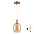 BRILAGI - LED luster na sajli RETRO GLASS 1xE27/60W/230V Ø 14 cm zlatna/dimno-smeđa