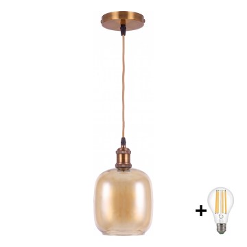 BRILAGI - LED luster na sajli RETRO GLASS 1xE27/60W/230V Ø 14 cm zlatna/dimno-smeđa