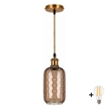 BRILAGI - LED luster na sajli RETRO GLASS 1xE27/60W/230V Ø 14 cm zlatna/dimno-smeđa