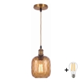BRILAGI - LED luster na sajli RETRO GLASS 1xE27/60W/230V Ø 14 cm zlatna/zadimljeno smeđa