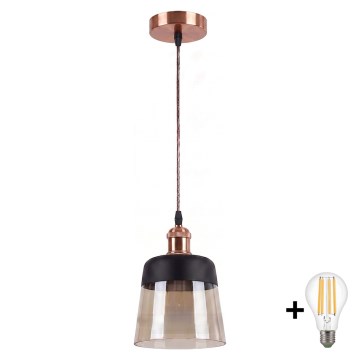 Brilagi - LED luster na sajli RETRO GLASS 1xE27/60W/230V Ø 15,5 cm bakrena/zadimljeno bež/crna