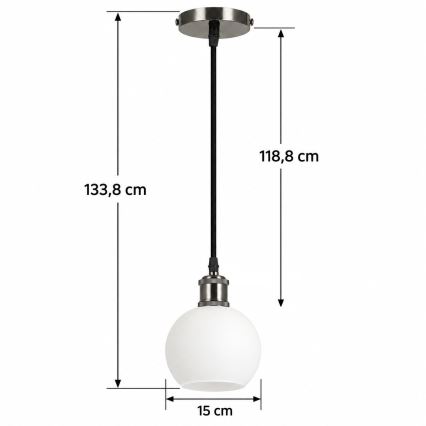 BRILAGI - LED luster na sajli RETRO GLASS 1xE27/60W/230V Ø 15 cm crna/bijela