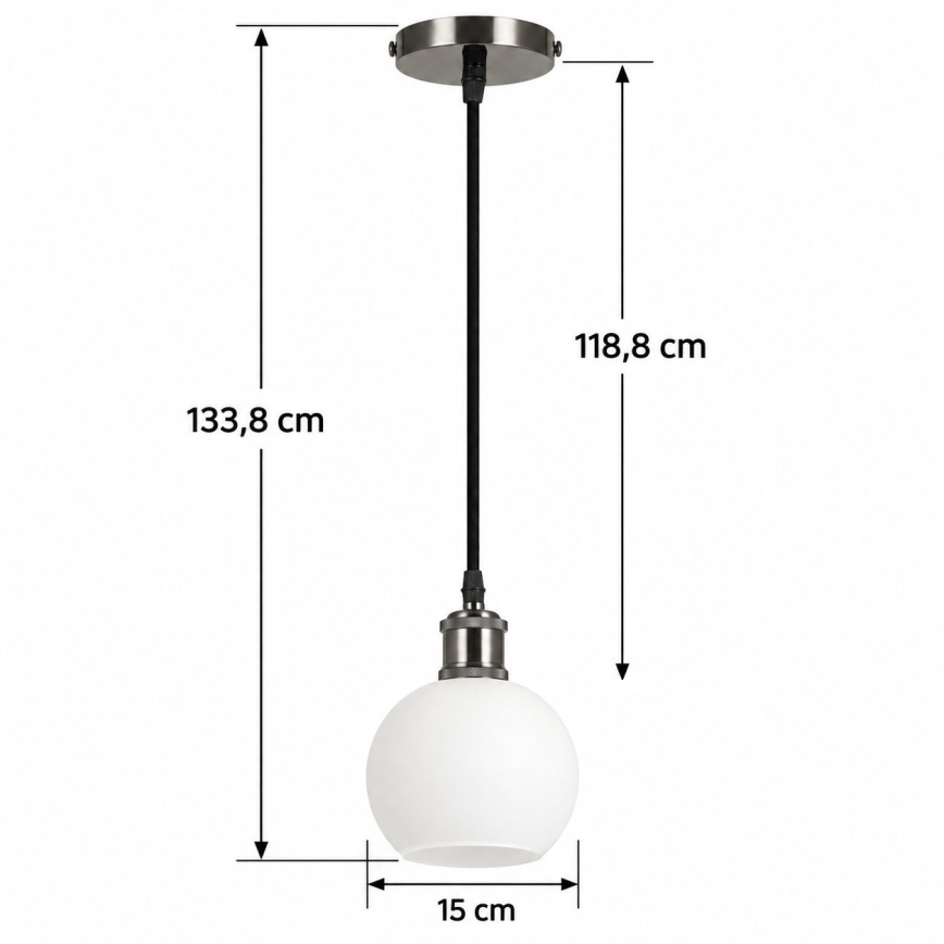 BRILAGI - LED luster na sajli RETRO GLASS 1xE27/60W/230V Ø 15 cm crna/bijela