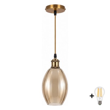 BRILAGI - LED luster na sajli RETRO GLASS 1xE27/60W/230V Ø 17 cm zlatna/dimna bež