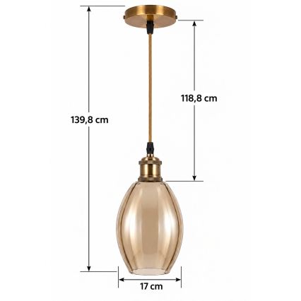 BRILAGI - LED luster na sajli RETRO GLASS 1xE27/60W/230V Ø 17 cm zlatna/dimna bež